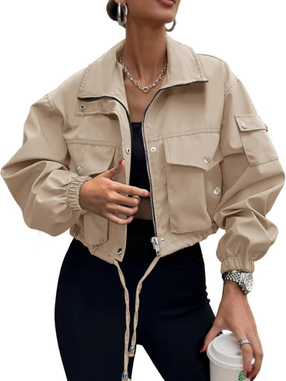 Lightweight Cropped Bomber Jacket for Women | Stylish with Pockets, Trendy Fit